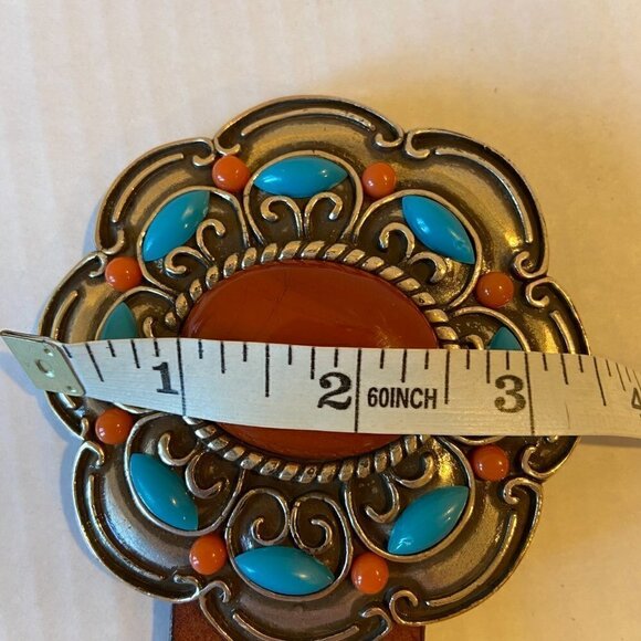 Olga Santini genuine brown leather western belt with large jeweled buckle, M main image 6